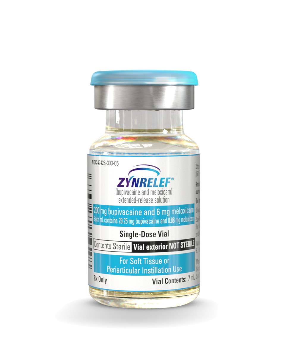 7-mL (200 mg bupivacaine and 6 mg meloxicam) ZYNRELEF vial.
